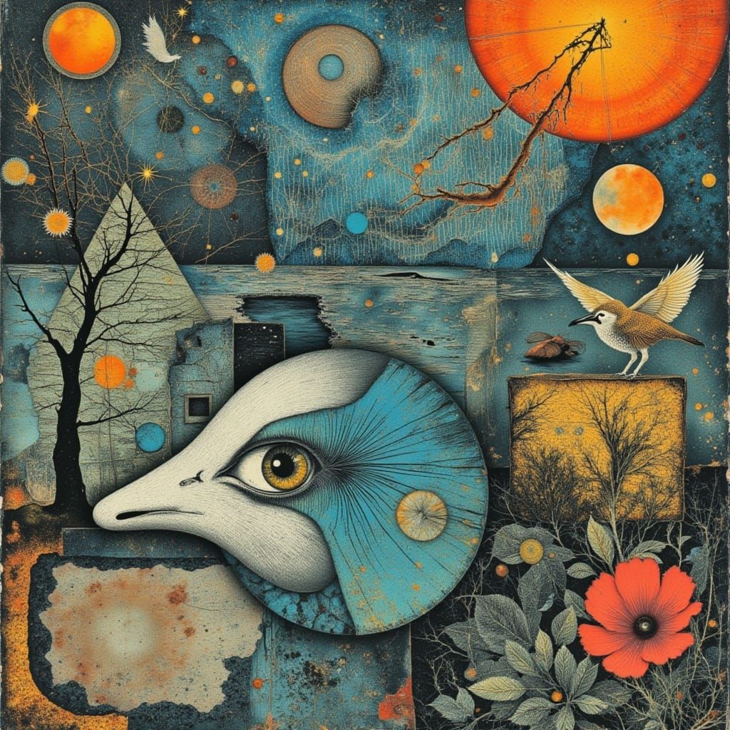 Blue Whale Bird Hybrid in Surrealist Style