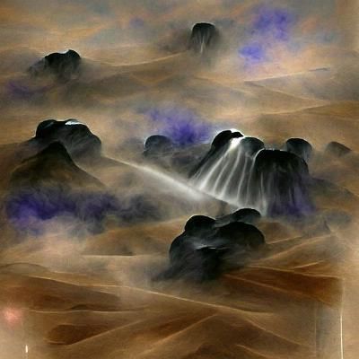 Surreal Waterfall in Sky Desert Landscape