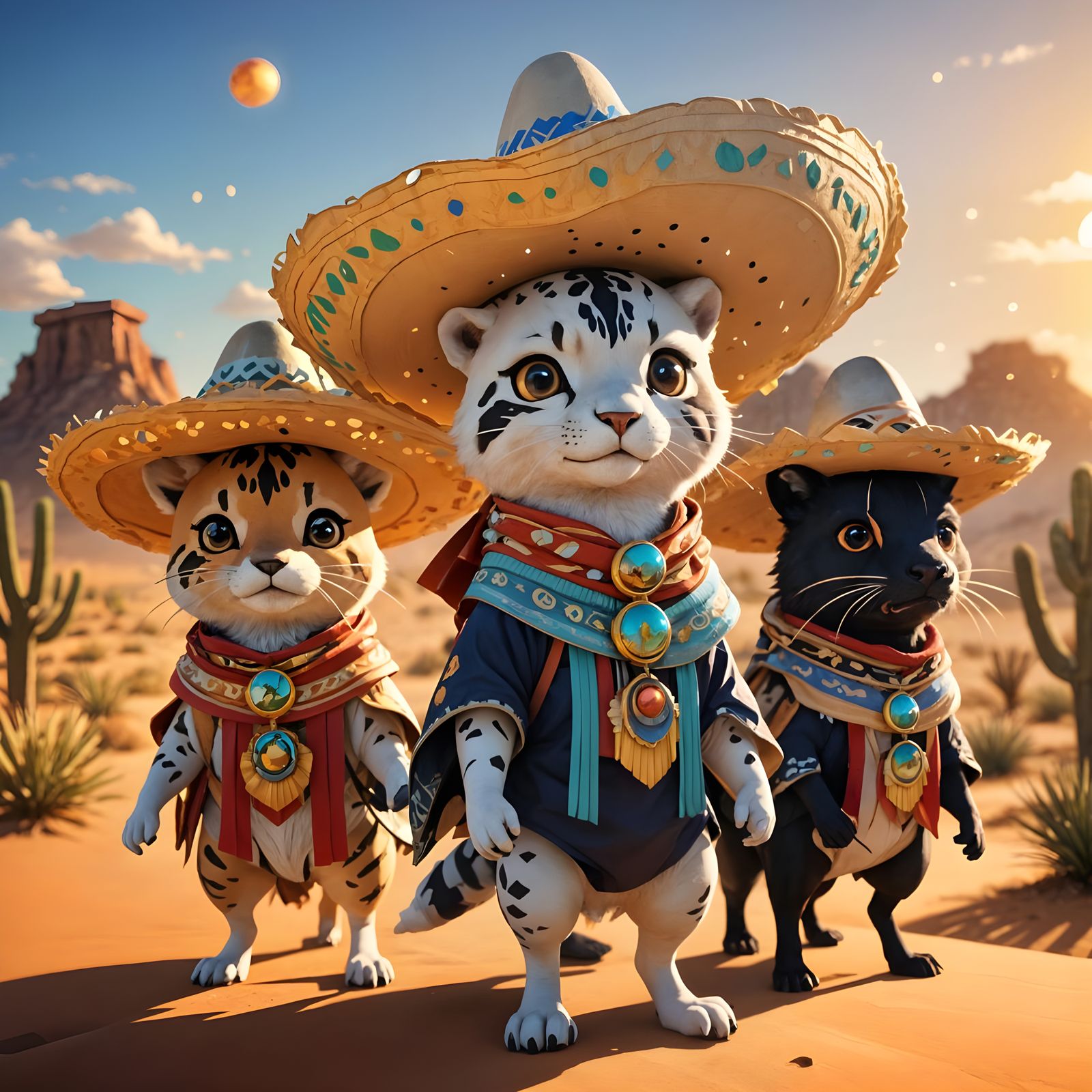 Animals in Sombreros: Vibrant 3D Anime Art