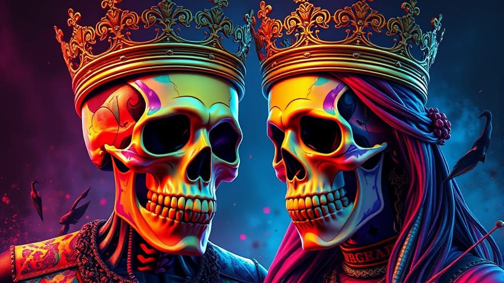 Royal Skull Couple Portrait in Detailed Digital Art