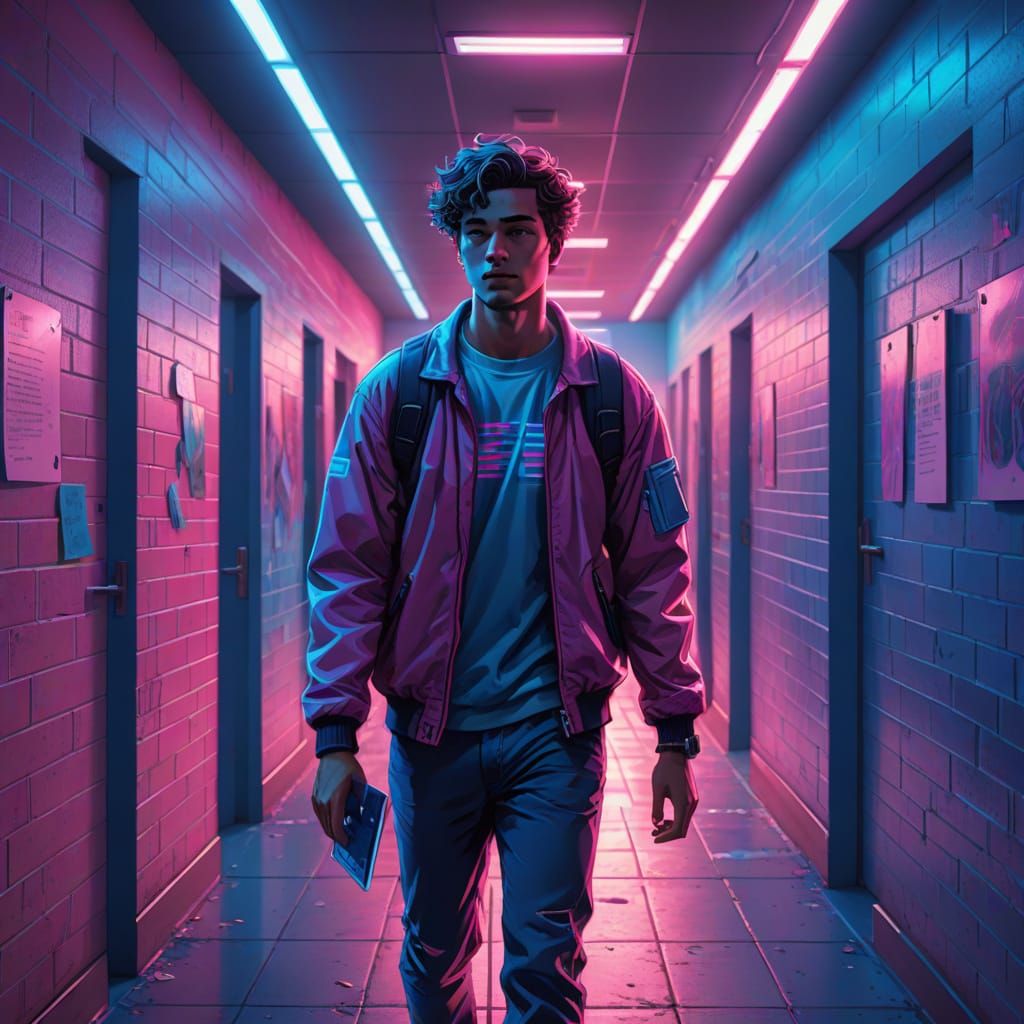 Vaporwave College Student in Comix Style