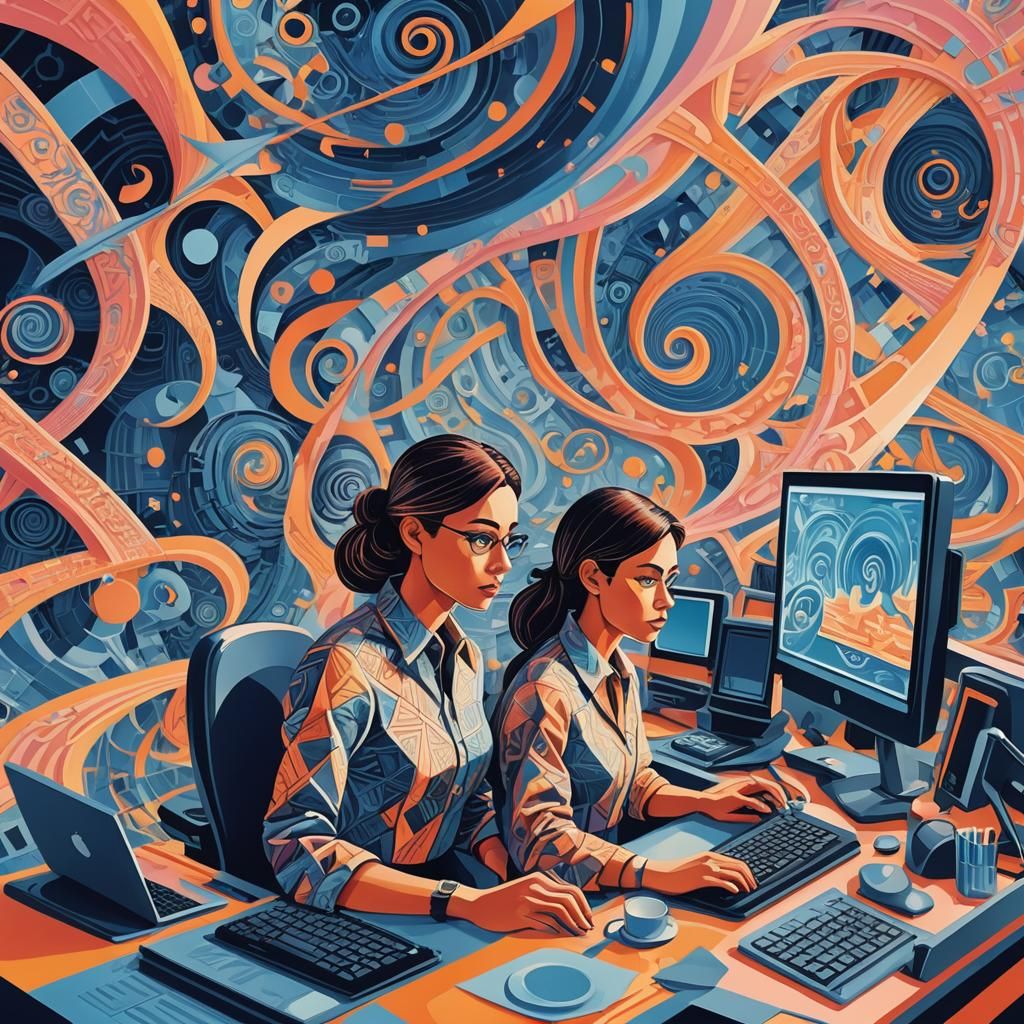 Stylized 3D Illustration of Female Worker at Computer