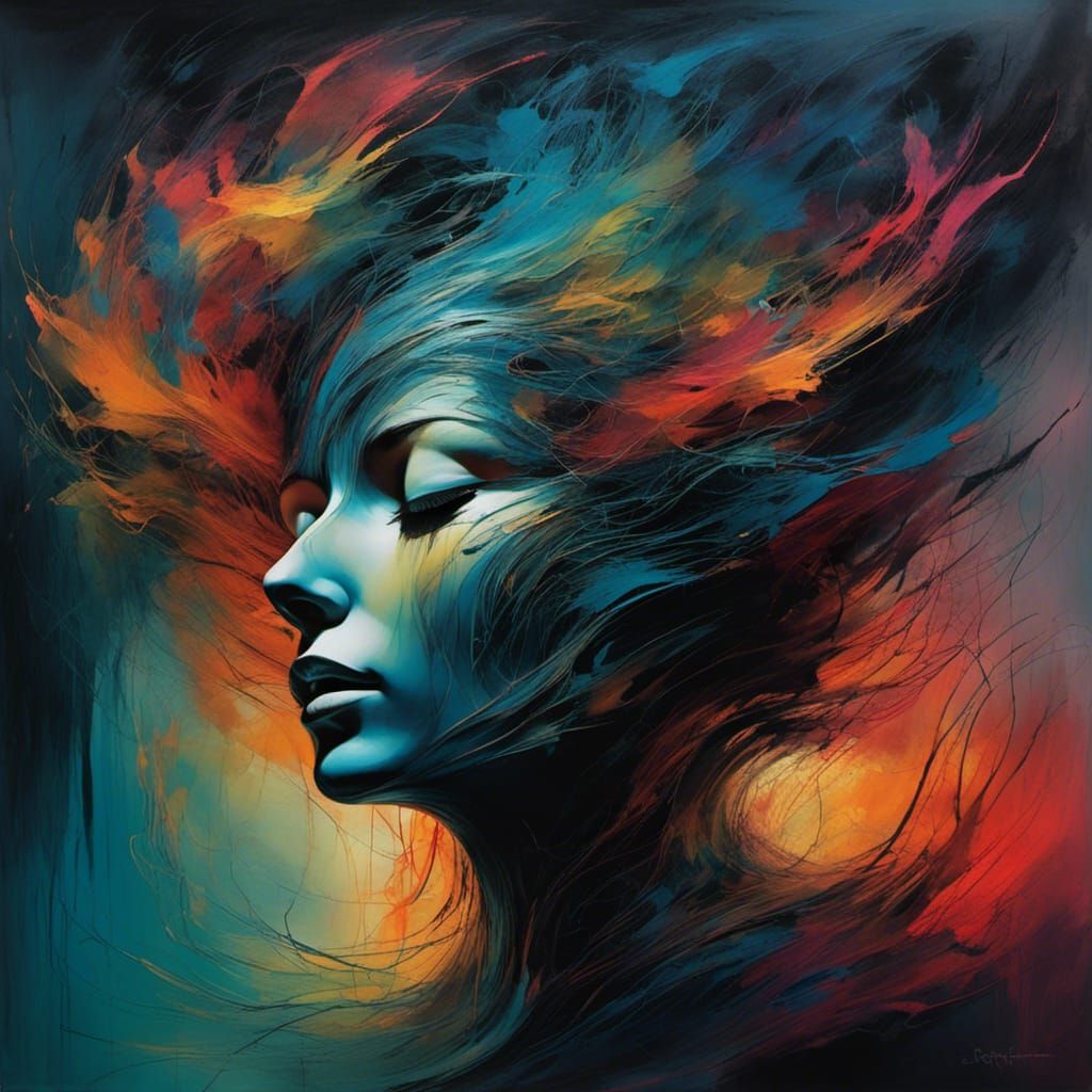 Ethereal Woman Surrounded by Whispers in Surreal Digital Art