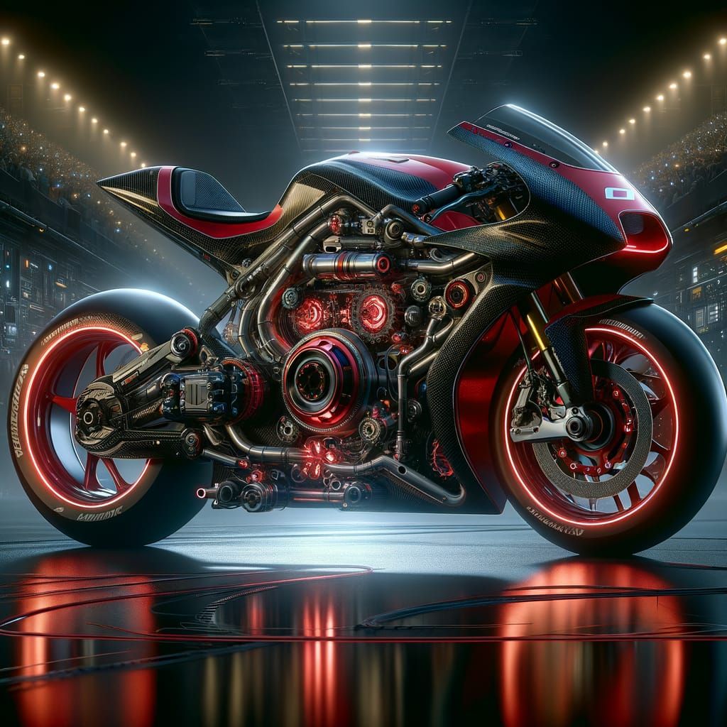Futuristic Red Carbon Fiber F1-Inspired Concept Motorcycle