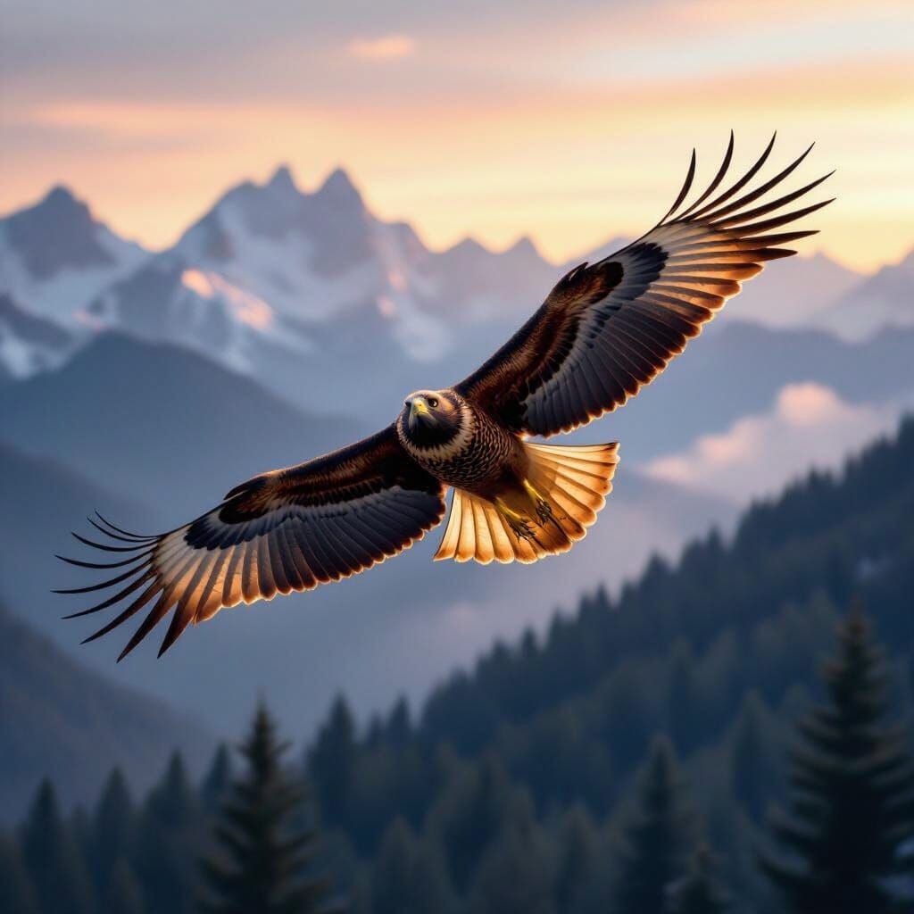 Red-Tailed Hawk Soaring at Sunset