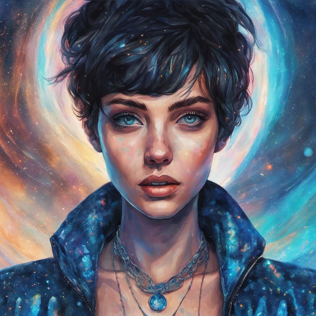 Girl in Blue Jacket: Holographic Astral Portrait