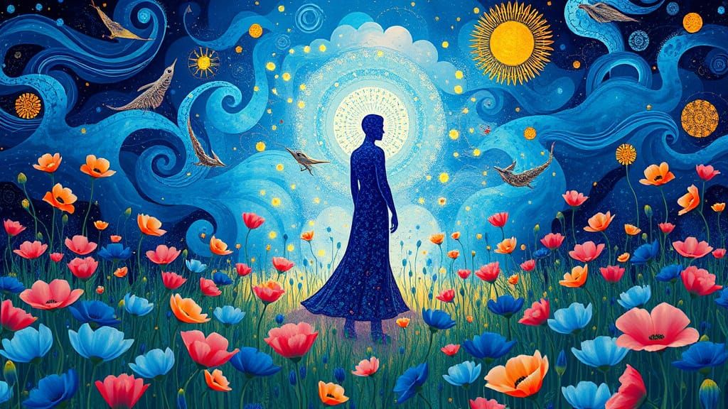 Whimsical Masterpiece in Cobalt Blue: Swirling Energy Lines ...