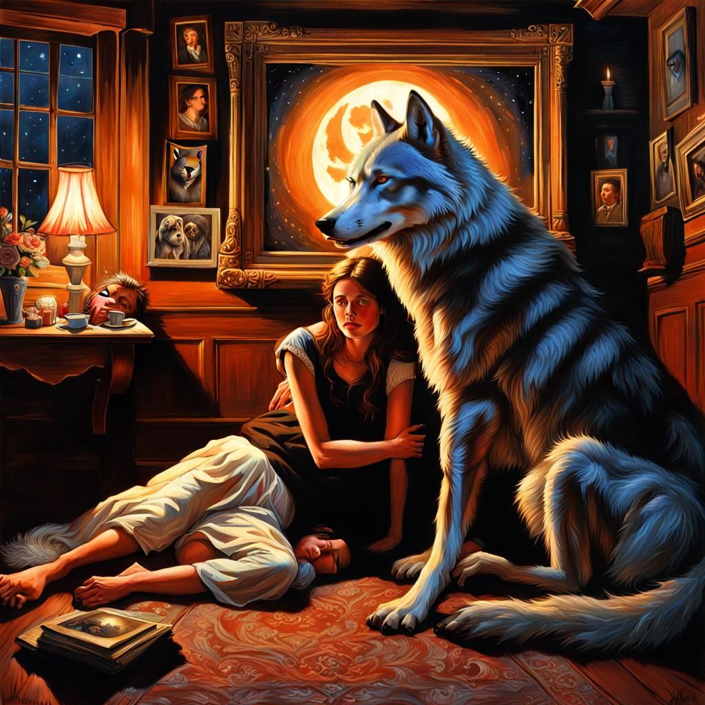 Romantic Wolf Embrace by Candlelight