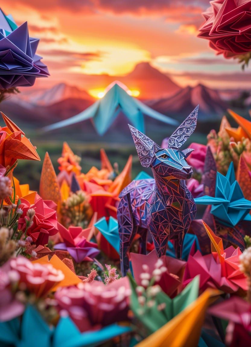 Colorful Origami Landscape with Intricate Details