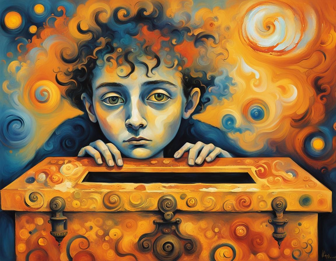 Child and Mysterious Coffer: Abstract Expressionism Portrait