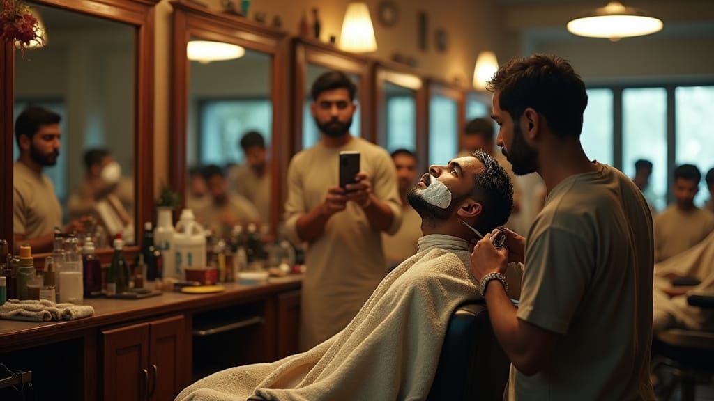 Sleek Barbershop Scene with Realistic Reflections