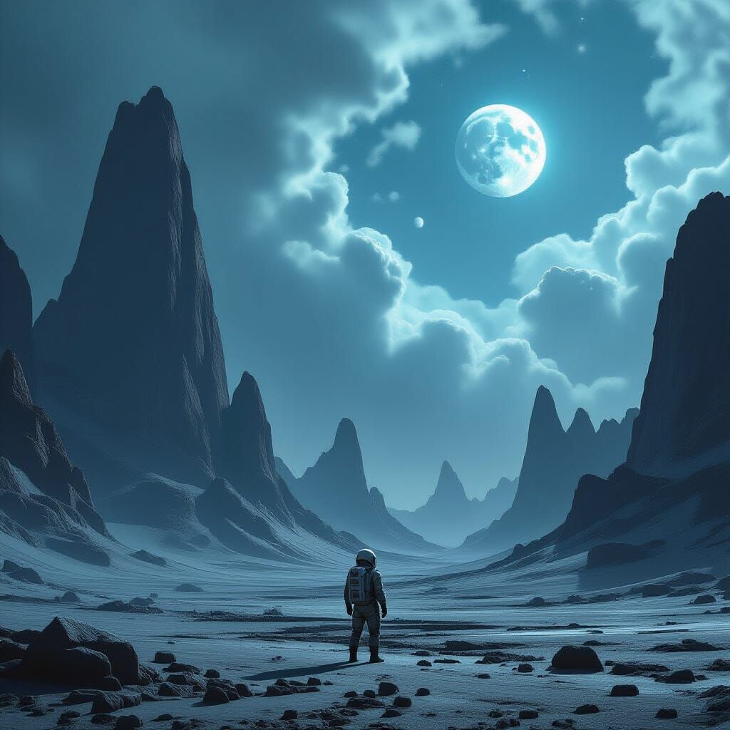 Alien Planet Discovery with Lone Astronaut