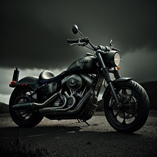 Motorbike Ascends Giant Skeleton Arm in Dark Fantasy