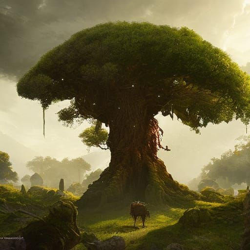 Colorful Treefolk Portrait in D&D Style