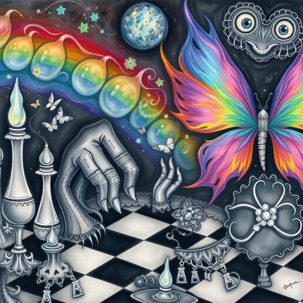 Gothic Creature with Butterflies in Post-Impressionist Style