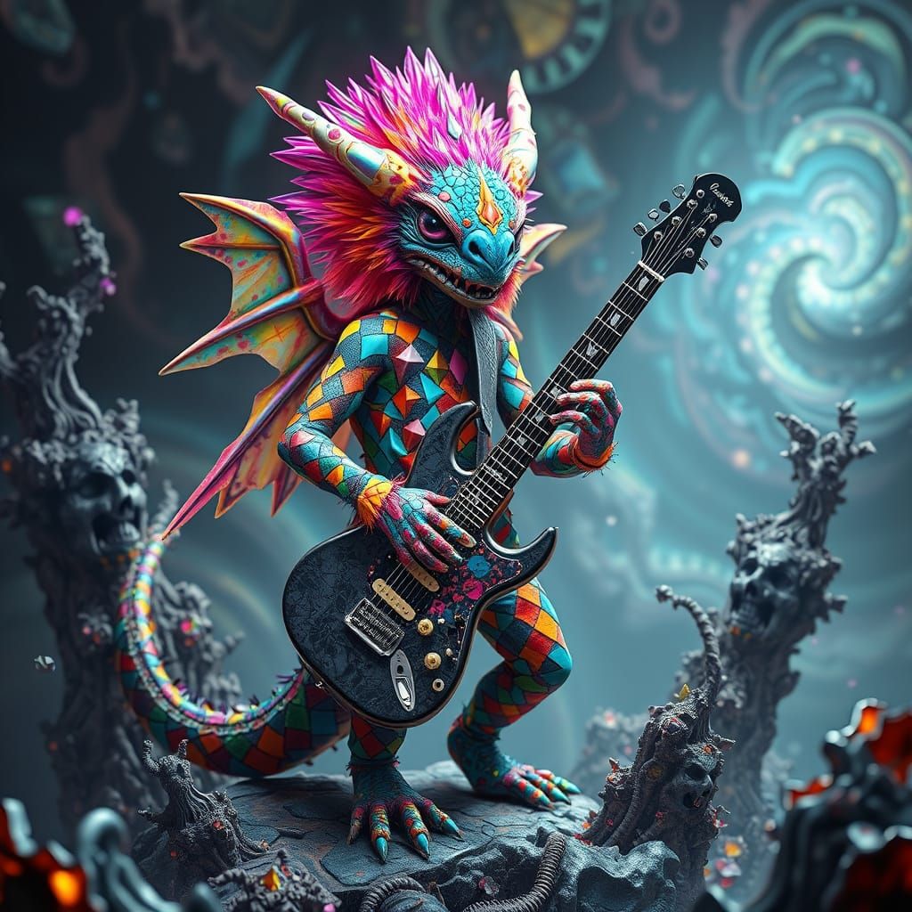 Mad Mosaic Kaiju  Monster whimsical rainbow winged mosaic mu...