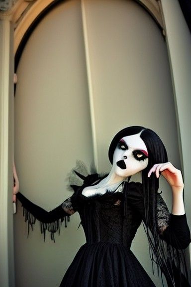 Gothic Girl with Red Eyes in Burtonesque Style