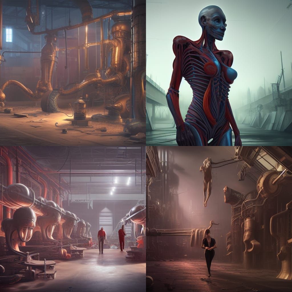 Fantastical Factory Manufacturing Human Bodies in Detailed P...