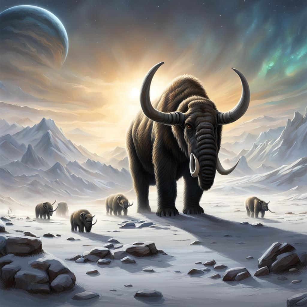 Exoplanet Concept Art: Woolly Rhino and Mammoth Lifeforms