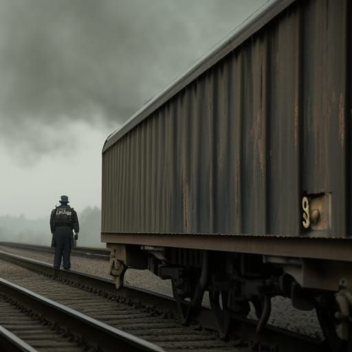 Dramatic Noir Image of Deported People by Freight Car