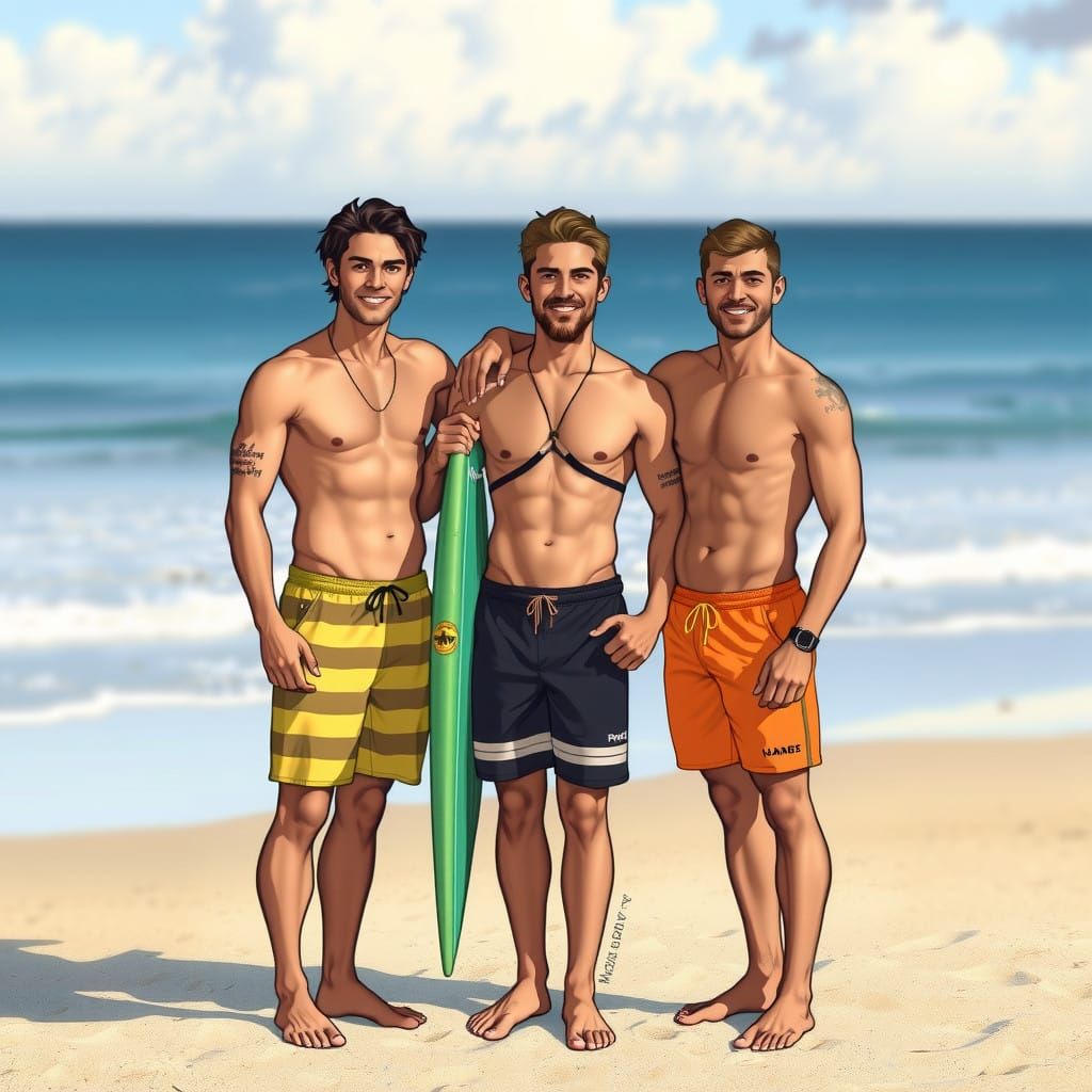 Three Fit Surfer Friends Embody Beach Brotherhood