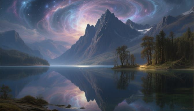 Epic Lake Reflects Jagged Mountains Under Starry Sky