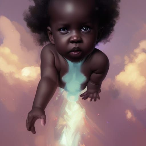 Black Baby Flying in Sky: Detailed Portrait