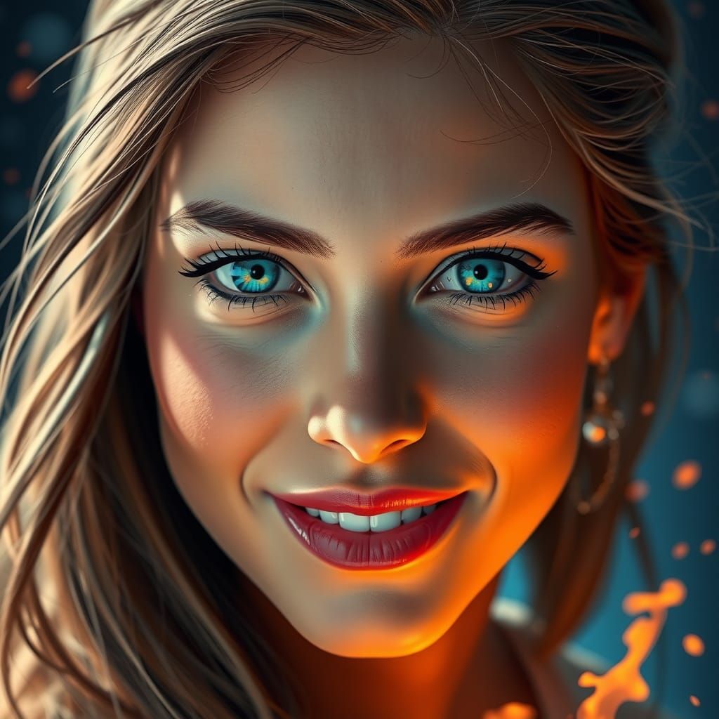 Hopeful Woman with Water Reflections: Hyperrealistic Splash ...