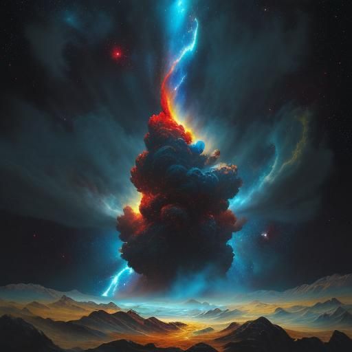 Red Giant Star in Cosmic Impasto Painting