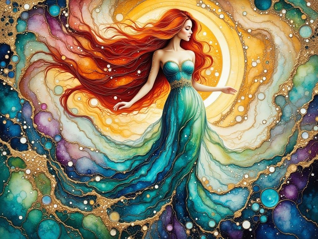 Dancing Woman in Fluid Art Nouveau Style