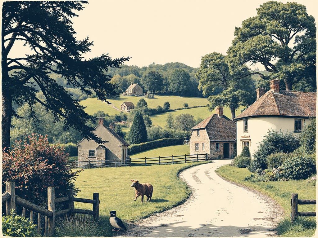 Quaint Countryside in Serigraphy Style