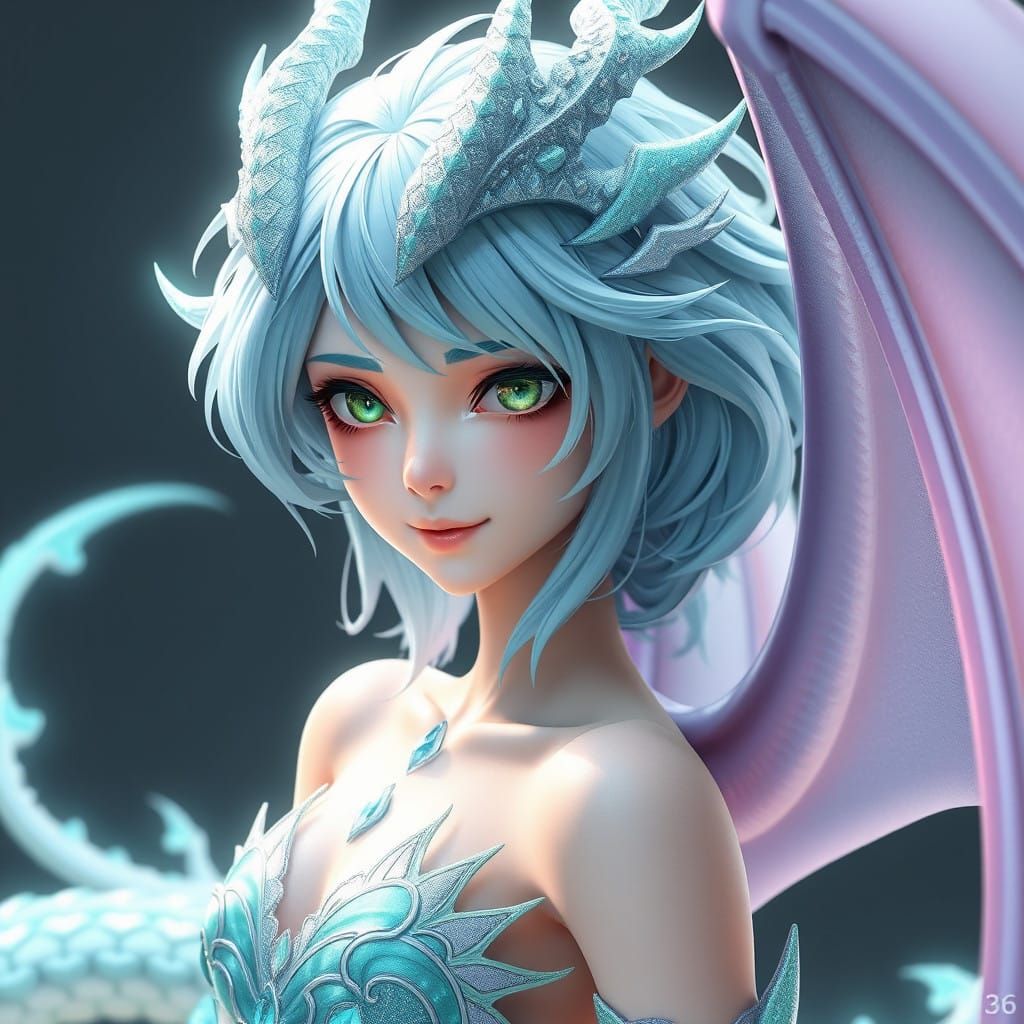 Ethereal Anime Dragon Goddess with Icy Eyes and Aqua Dragon ...
