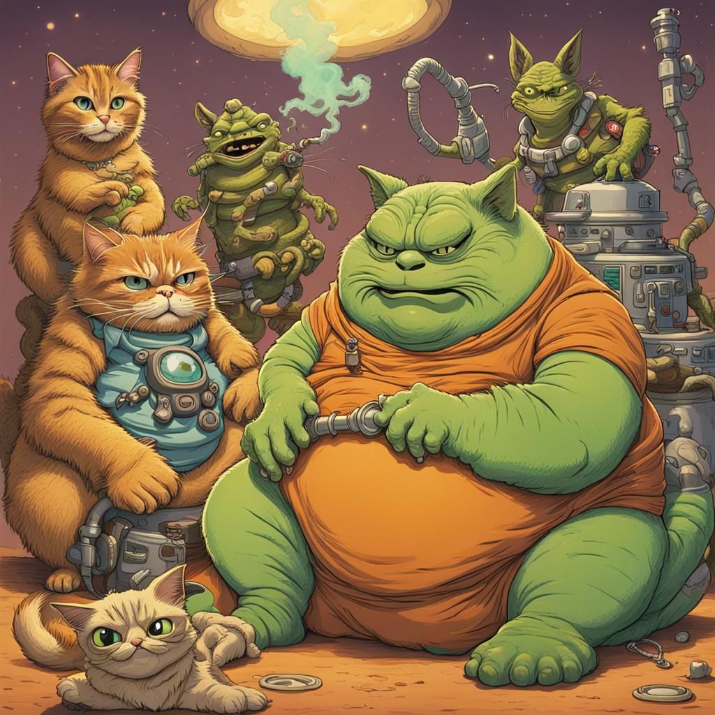 Garfield as Jabba: A Humorous Sci-Fi Scene