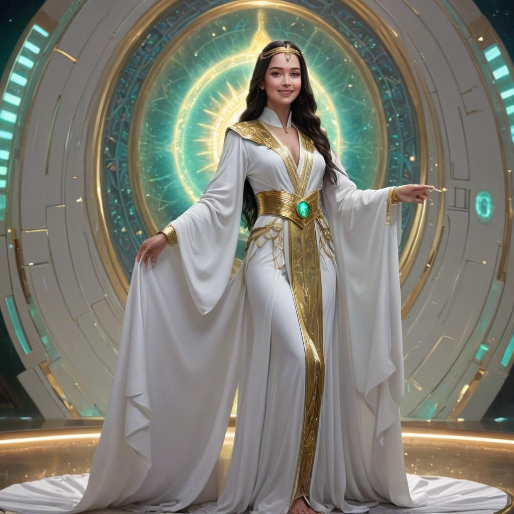 Mystical Atlantean Ascended Master in Futuristic Glittering...