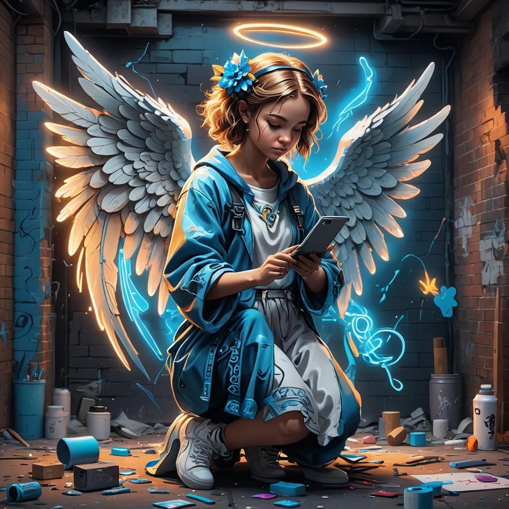 Graffiti Artist Creates Neon Angel Masterpiece