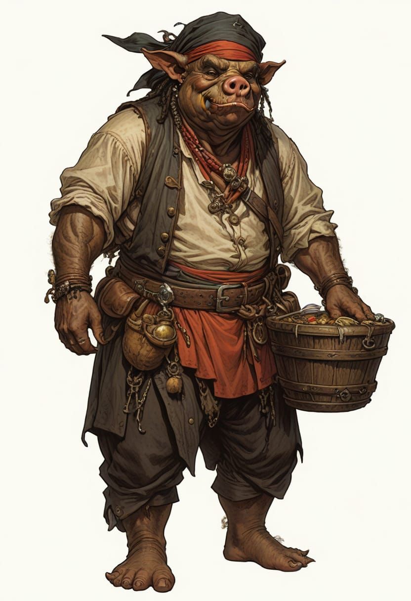 Pirate Troll Cook in 18th Century Caribbean Illustration