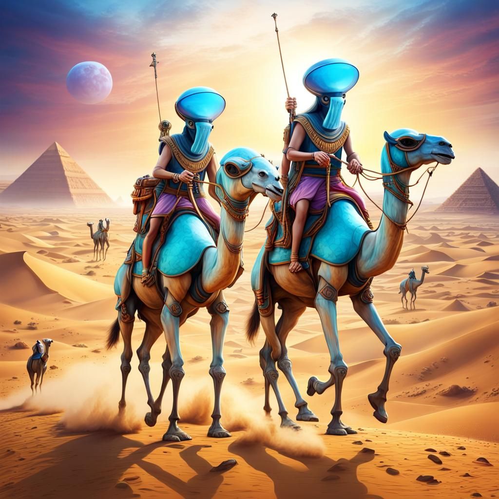 Alien Robots on Camels in Egyptian Desert