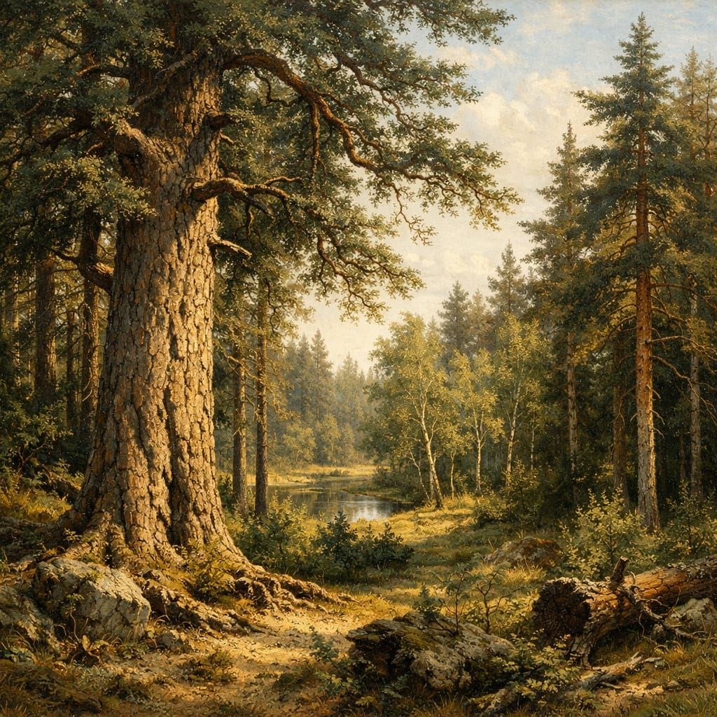 Realistic Forest Landscape Painting by Shishkin