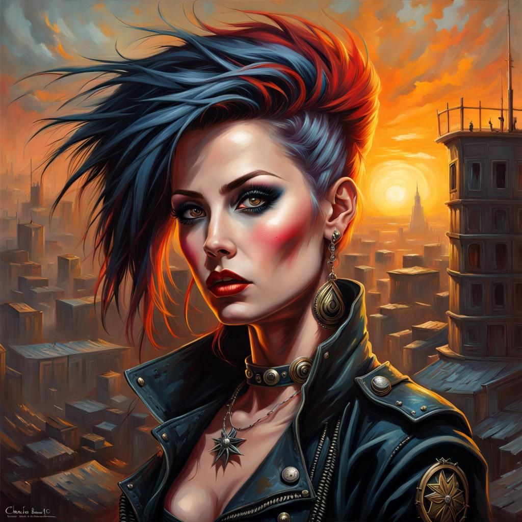 Beautiful Punk Goth Woman Portrait in Fantasy Art Style