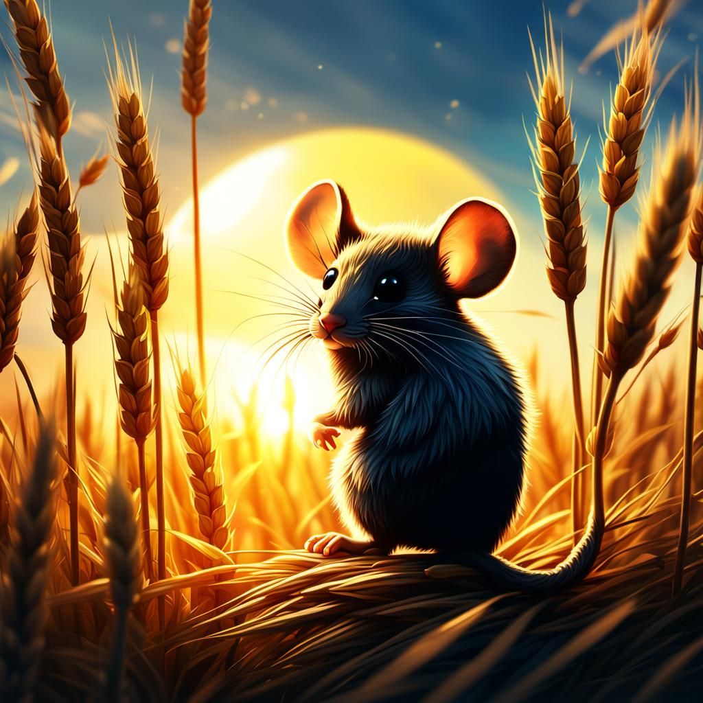 A door mouse at the top of an ear of wheat silhouetted again...