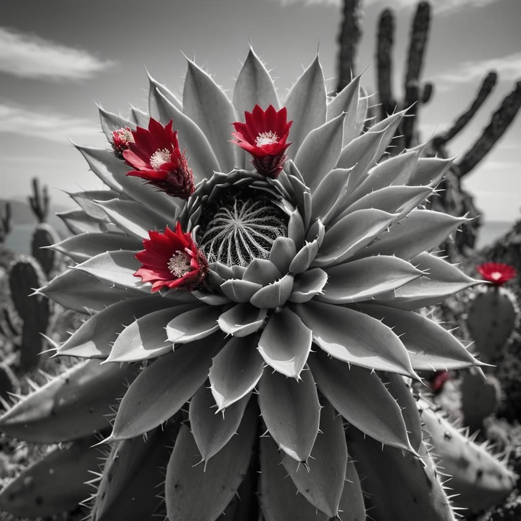 Monochrome Cactus Flower at Nha Trang Cliffside