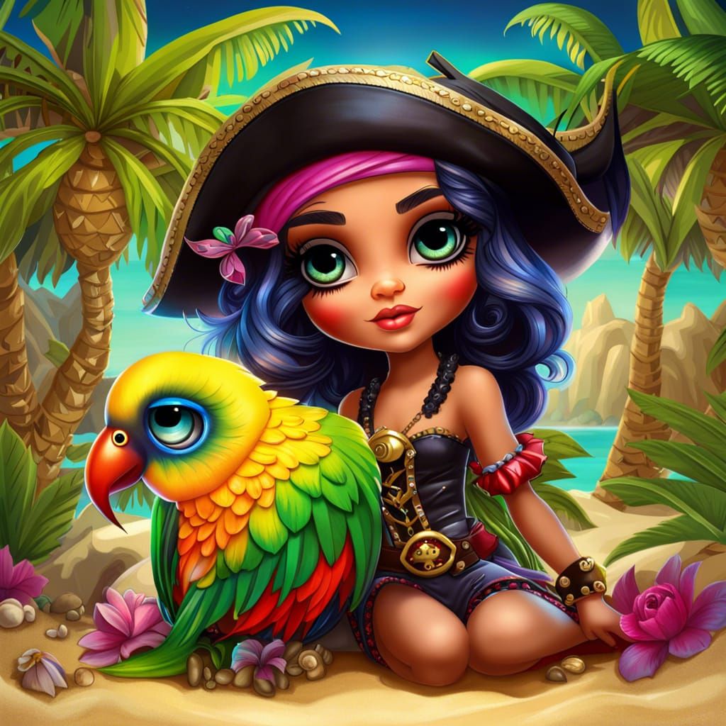 Colorful Pirate Fairy on Tropical Beach