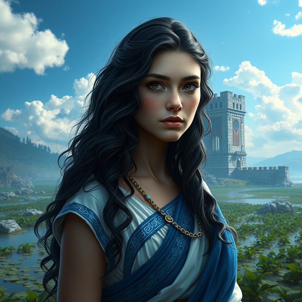 Surreal Solarpunk Princess in Ancient Greek Attire