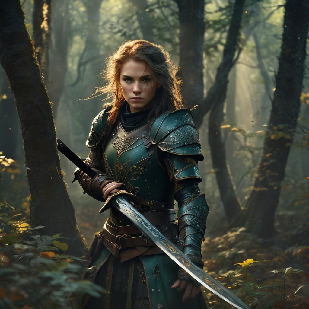 Ethereal Warrior in Mystical Forest