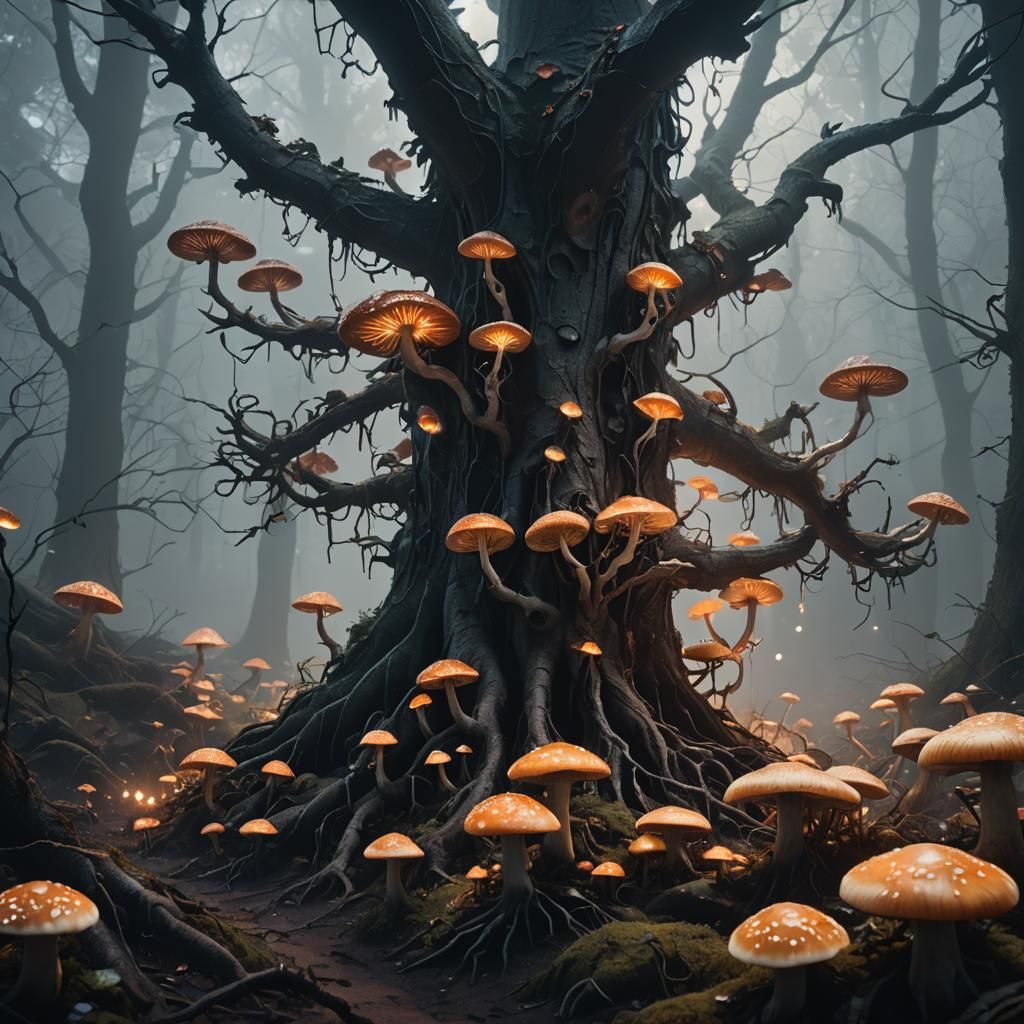 Eerie Forest Scene with Glowing Accents