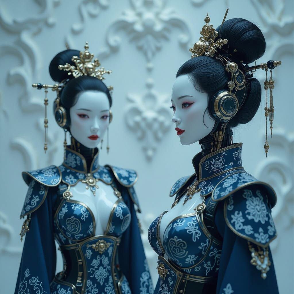 Futuristic Chinese Porcelain Robots in Ming Dynasty Armor