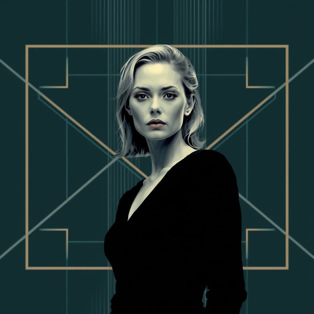 Woman in Computer Art Style with Geometric Lines