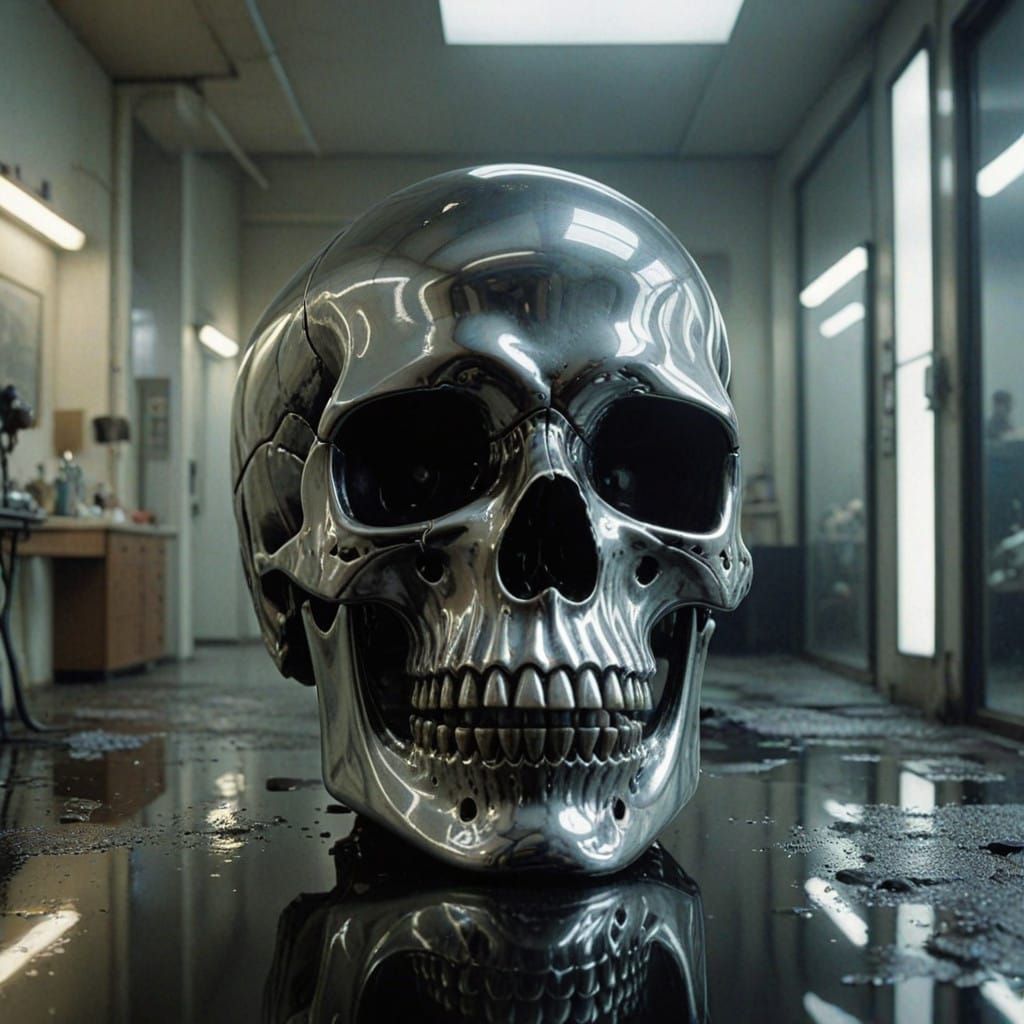 Glossy Chrome Skull in Futuristic Style
