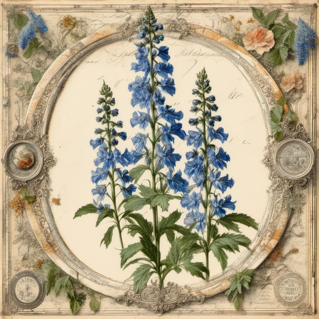 Delphinium Botanical Chart in Vintage Illustration Style