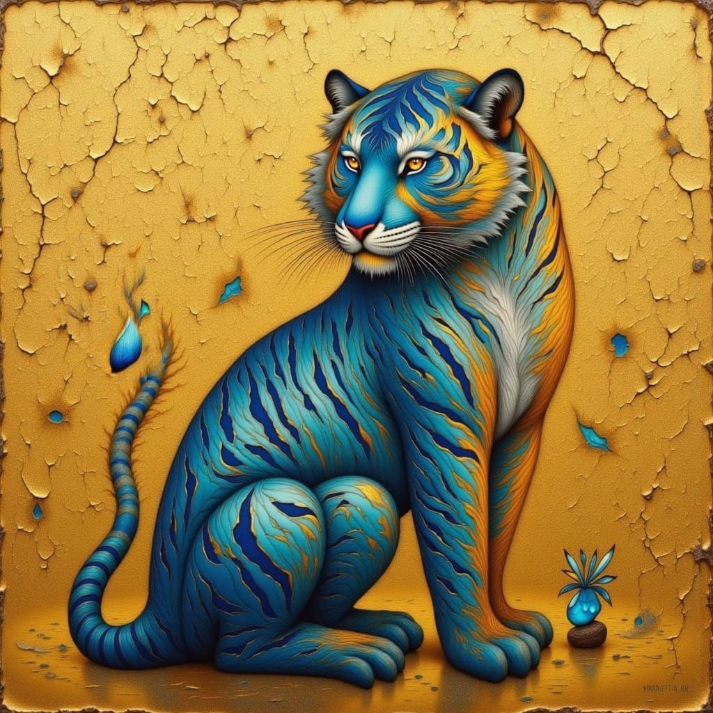 Aquamarine and Cobalt Bengal Tiger with Craquelure